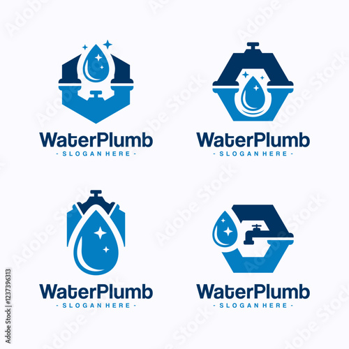 Set of water plumbing icon vector. House maintenance logo design template.