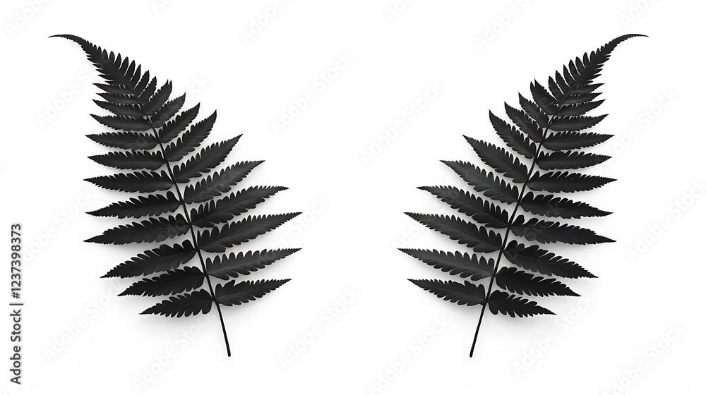Two Black Fern Fronds Symmetrically Arranged Two Black Fern Fronds Symmetrically Arranged
