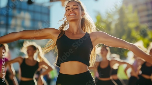 Joyful Female Dancer With Outstretched Arms in Outdoor Performance