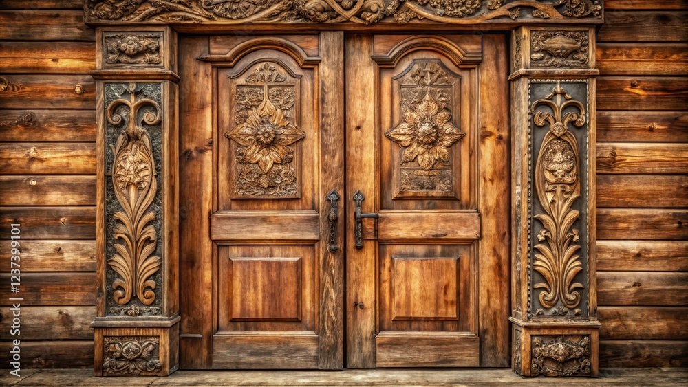 Distressed wooden saloon door with intricate carvings and ornate details in a warm earthy tone perfect for rustic western decor, country decor, saloon doors Distressed wooden saloon door with intricate carvings and ornate details in a warm earthy tone perfect for rustic western decor, country decor, saloon doors