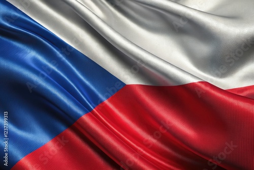 Animated Czech flag, macro-style 3D render with high-resolution, realistic texture and detailed fabric, embodying patriotism. photo