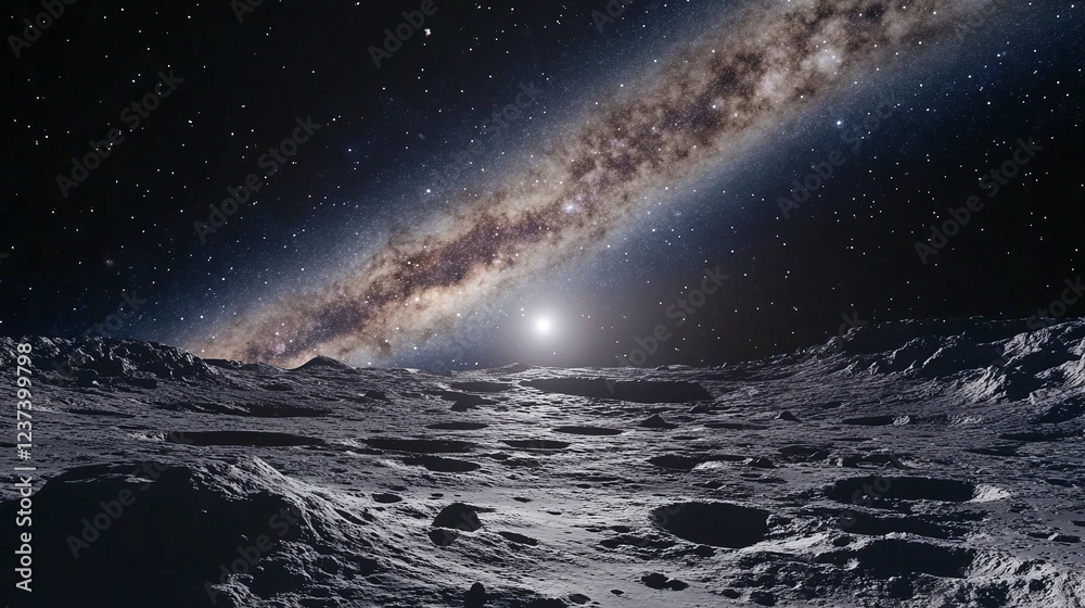 Fototapeta premium A stunning view of the Milky Way galaxy from the surface of an alien moon