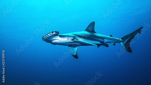 Wallpaper Mural A striking image of a hammerhead shark swimming gracefully through the blue Torontodigital.ca