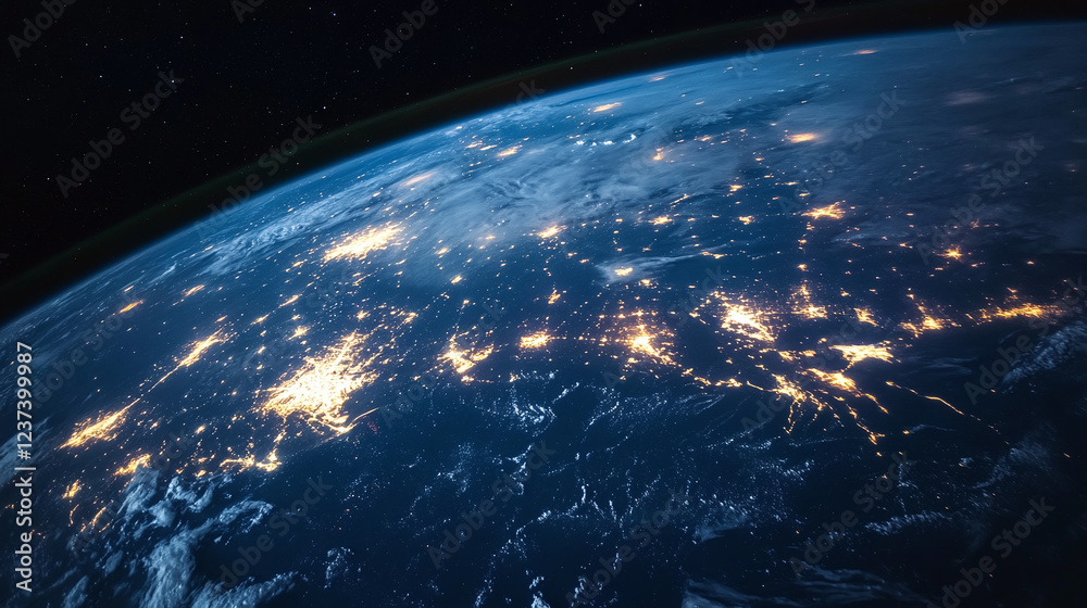 Fototapeta premium A time-lapse effect of the Earth rotating, viewed from space with city lights at night