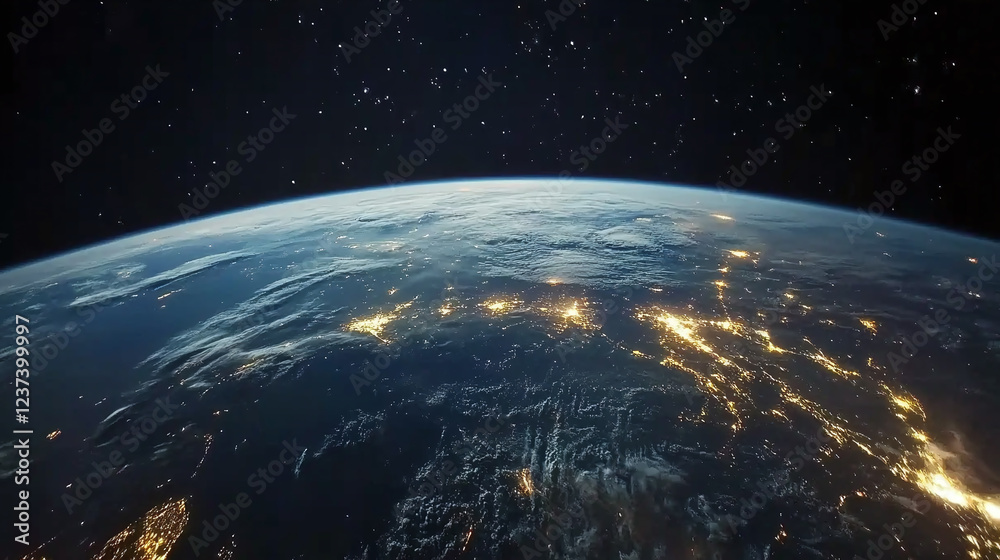 Fototapeta premium A time-lapse effect of the Earth rotating, viewed from space with city lights at night
