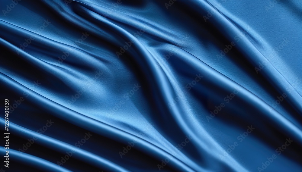 Obraz premium Elegant Blue Satin Fabric Drapes, Soft Texture, Luxurious Waves