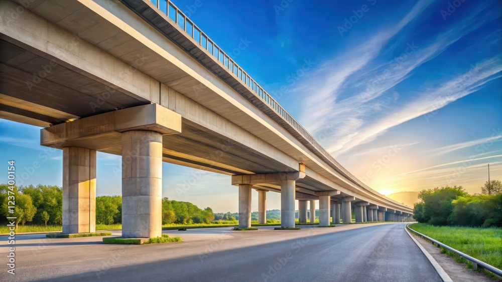 Concrete Overpass Under Clear Sky, serene, infrastructure,  serene, infrastructure,long, structural, road, urban