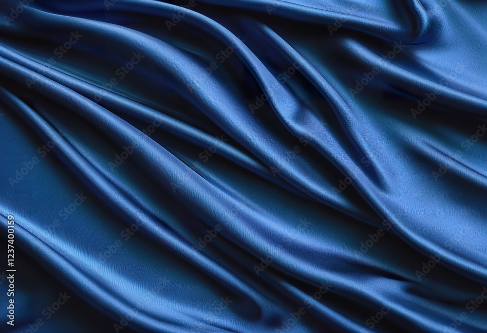Fototapeta premium Elegant Blue Satin Fabric Drapes, Soft Texture, Luxurious Waves