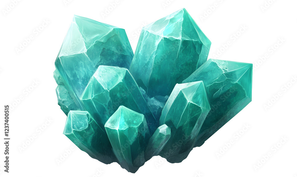 Teal crystal cluster, fantasy setting, game asset, magical background Teal crystal cluster, fantasy setting, game asset, magical background