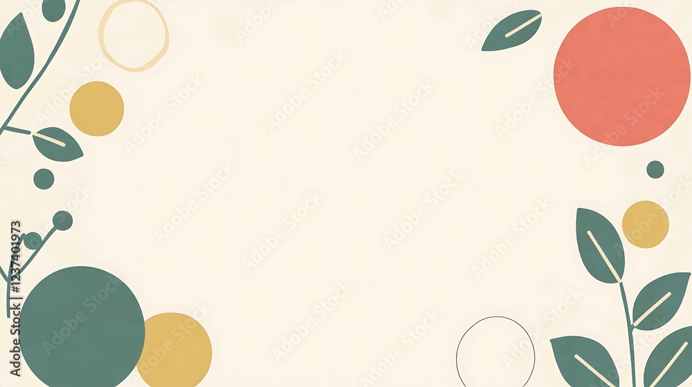 Abstract Beige Background With Green Leaves and Circles Abstract Beige Background With Green Leaves and Circles