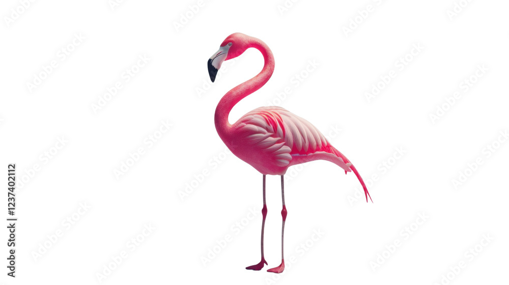 Fototapeta premium Pink flamingo standing on transparent background, wildlife concept