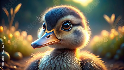 A charming, big-eyed duck, hilariously adorable.  High-depth-of-field wildlife photo captures its funny expression.