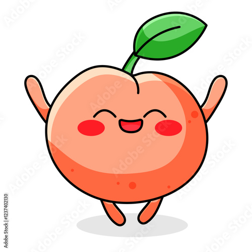 cute peach cartoon kawaii sticker. character vector illustration