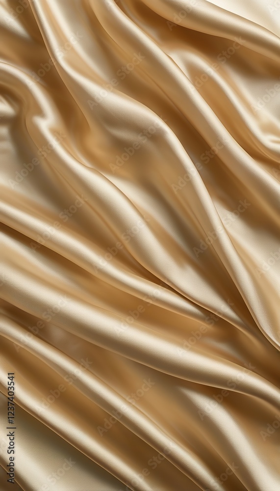 Fototapeta premium Golden Satin Fabric Drapes, Soft Texture, Luxurious Waves