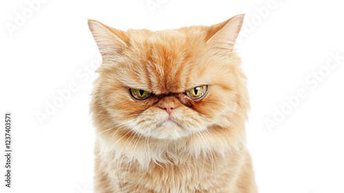 Grumpy persian cat showing displeasure on transparent background photo