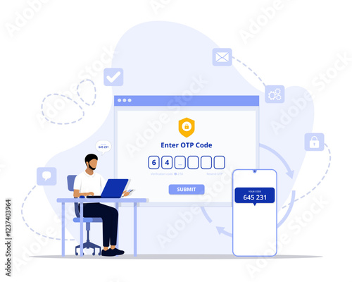 Two factor authentication concept illustration. Suitable for landing page, ui, web, App intro card, editorial, flyer, and banner.