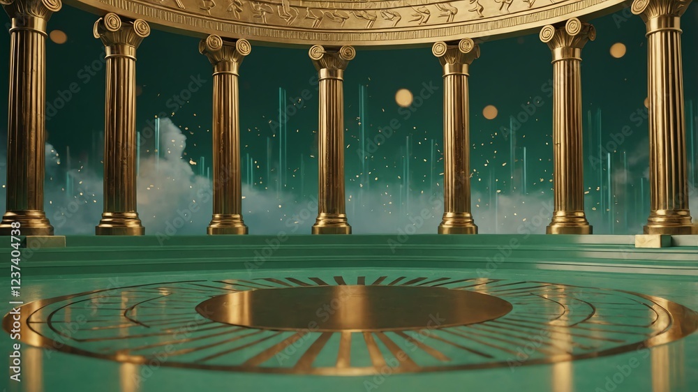 Fototapeta premium luxury ancient greek themed podium on soft green background