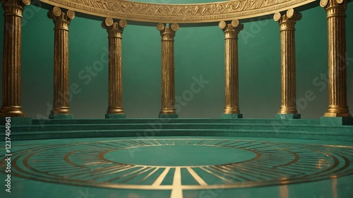luxury ancient greek themed podium on soft green background
