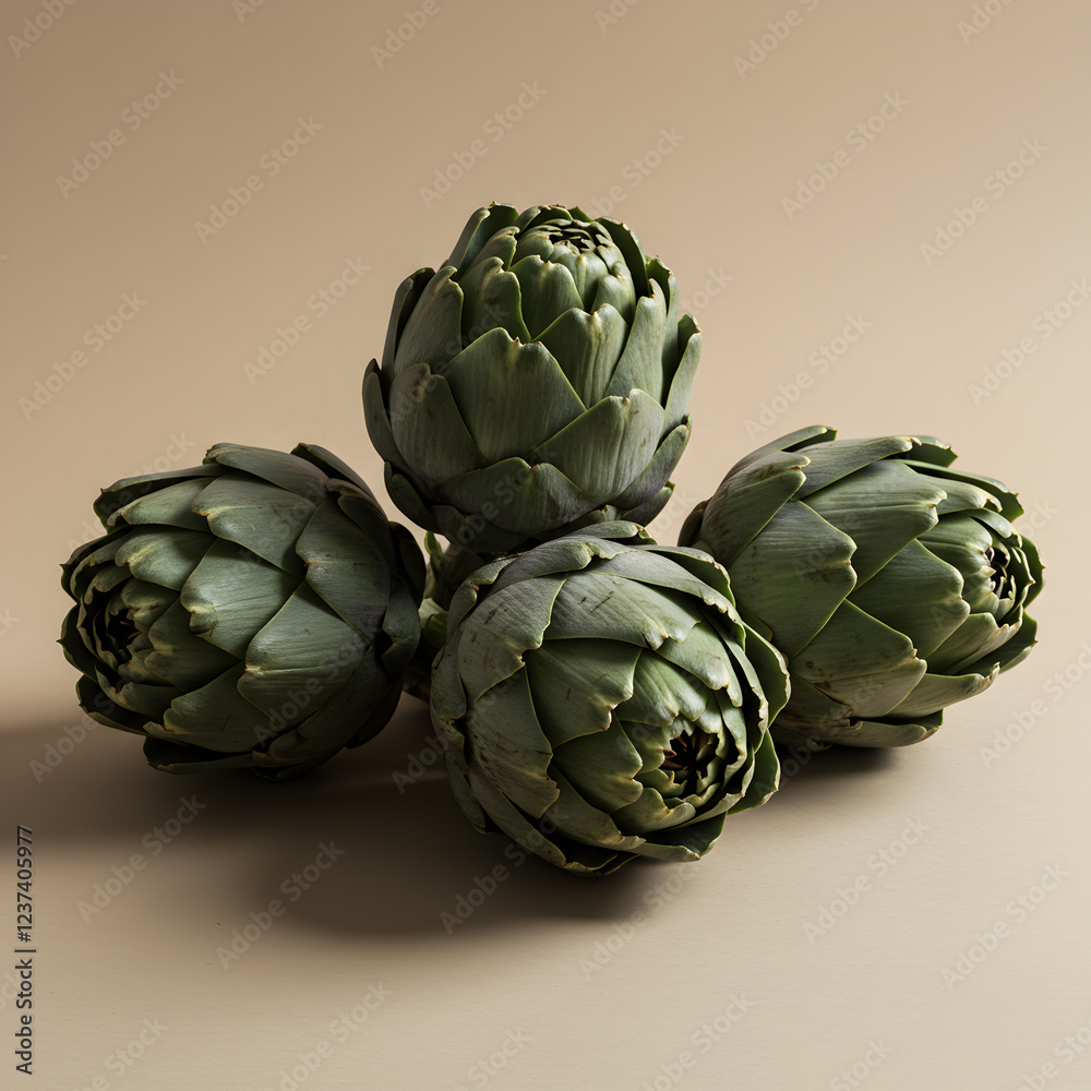 Obraz premium Fresh And Vibrant Artichokes Displayed In A Natural Arrangement On An Isolated Background
