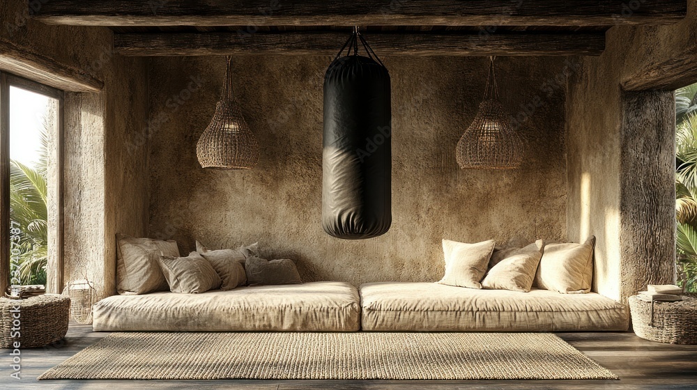 Obraz premium Tranquil Bohemian Interior Design with Punching Bag