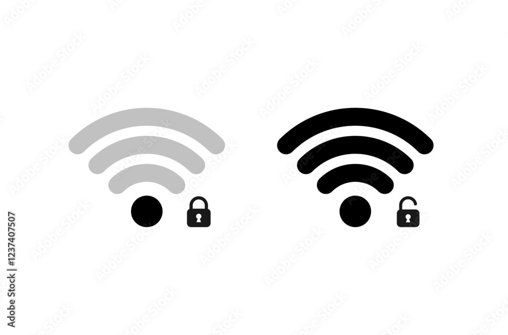 Vector design of wifi icons with locked and unlocked signal Vector design of wifi icons with locked and unlocked signal