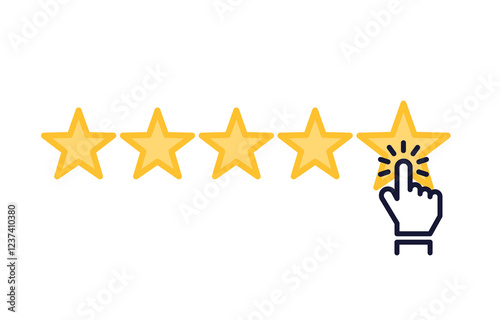 Red star rating vector design with hand cursor for web ratings