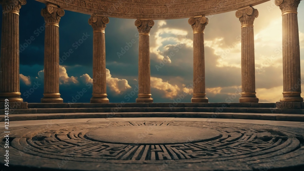Obraz premium aesthetic ancient greek themed podium on heaven background