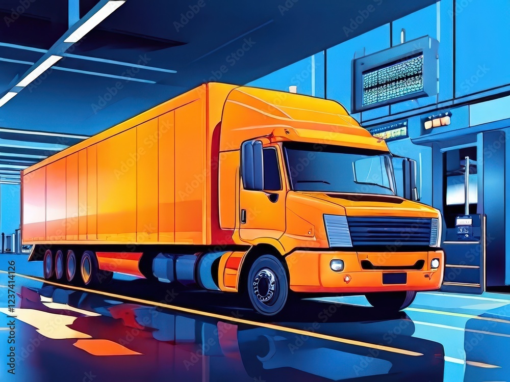 the AI Image Generator, Cargo Truck Inside a Modern Logistics the AI Image Generator, Cargo Truck Inside a Modern Logistics