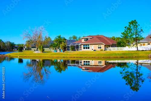 Wesley Chaple, Florida, USA, 2 10 2025: The landscape of a beautiful community at Wesley Chapel, north of Tampa in Florida	