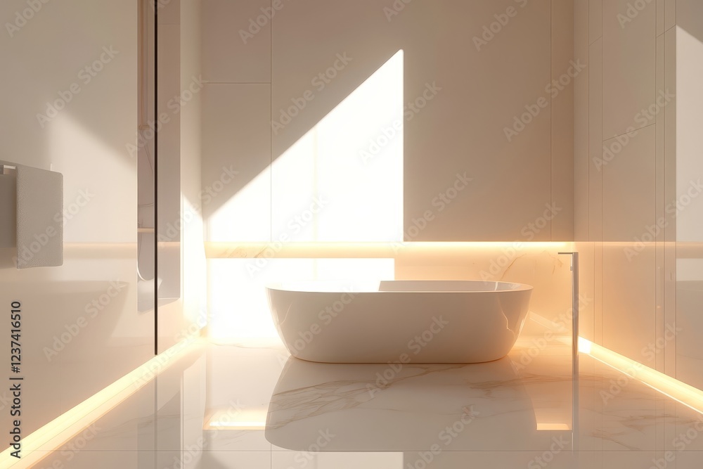 cleaning living spaces like bathroom with modern and spotless interiors, professional setting illuminated by soft warm light, concept of home care, cleanliness, interior design