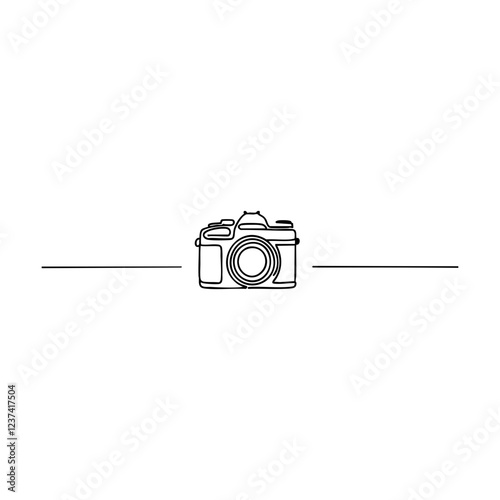 Line art camera illustration on white background