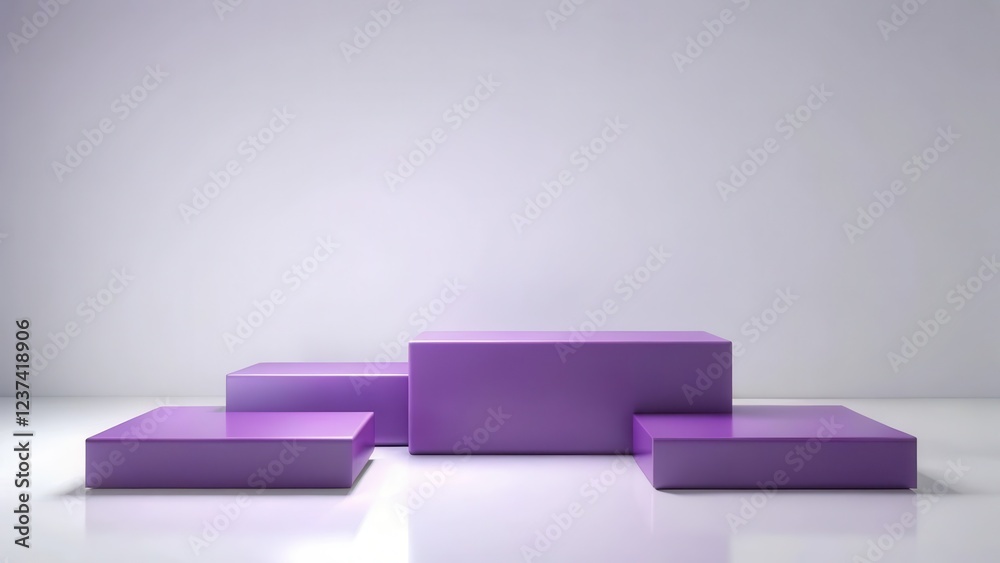 Simple Purple Podiums on White Background, empty space, modern presentation