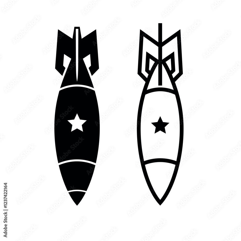 Bomb icon. Air bomb, symbol of war, bombardment or explosion. Powerful offensive weapon. Bomb icon. Air bomb, symbol of war, bombardment or explosion. Powerful offensive weapon.