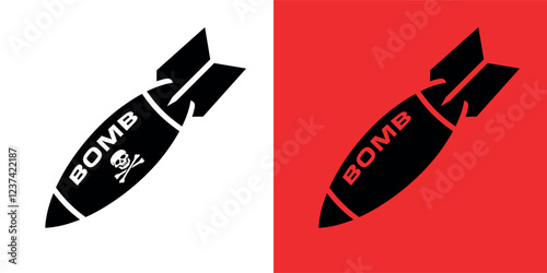 Bomb icon. Air bomb, symbol of war, bombardment or explosion. Powerful offensive weapon.