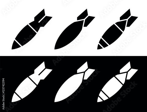 Bomb icon. Air bomb, symbol of war, bombardment or explosion. Powerful offensive weapon.