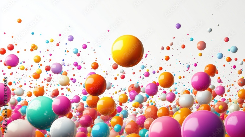 Floating colorful spheres in a bright white space Floating colorful spheres in a bright white space
