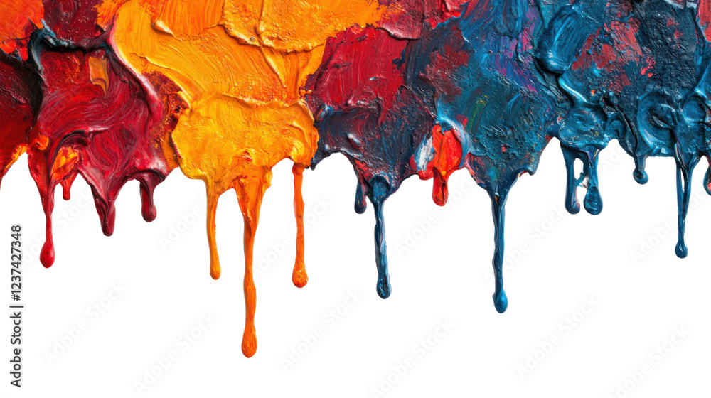 Fototapeta premium Colorful oil paint dripping with transparent background