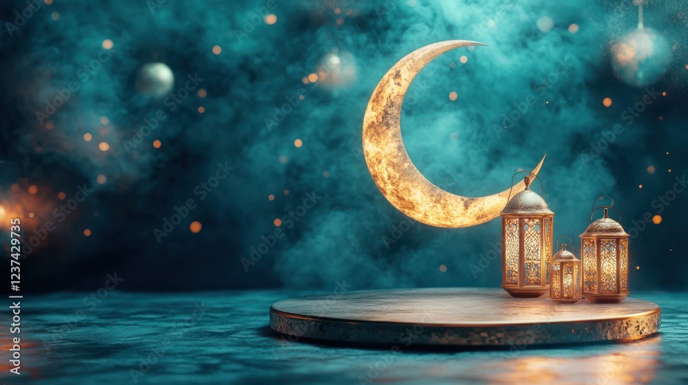 custom made wallpaper toronto digitalCrescent moon, lanterns, platform, smoky night, Ramadan