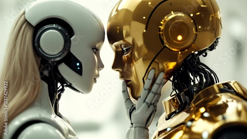 Futuristic Robots in Love: A Touching Moment of Artificial Intimacy - 4K Animation