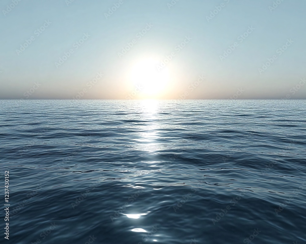 Obraz premium Calm ocean sunset; peaceful waters, clear sky; ideal for travel, relaxation