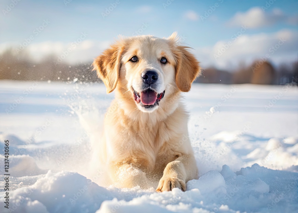 Winter wonderland: a golden retriever puppy's joyful snow day. Winter wonderland: a golden retriever puppy's joyful snow day.
