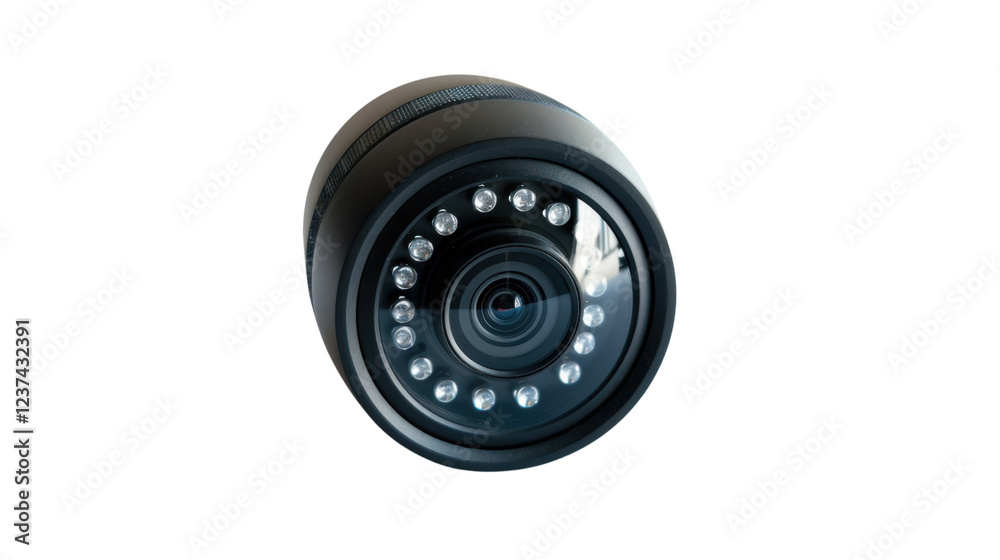 Modern security camera providing surveillance with infrared leds on transparent background Modern security camera providing surveillance with infrared leds on transparent background