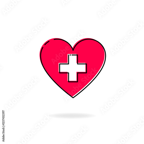 Vector design of a red heart with a cross in the center