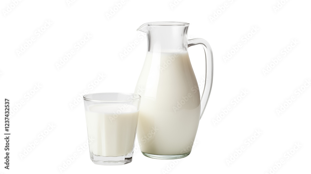 Refreshing Milk in Glass Pitcher on transparent Background Refreshing Milk in Glass Pitcher on transparent Background