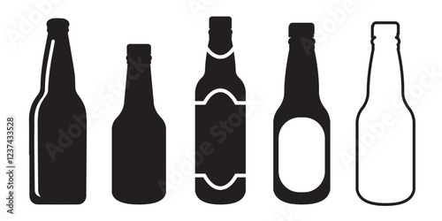 Beer bottle icon. Minimalist signage or simple logo for bars and pubs. Alcoholic beverages. Alcohol containers, party supplies and drunk signs. Beer bottle silhouette.