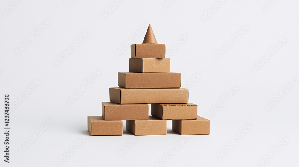 Cardboard boxes pyramid, studio shot, minimalist background, packaging concept Cardboard boxes pyramid, studio shot, minimalist background, packaging concept