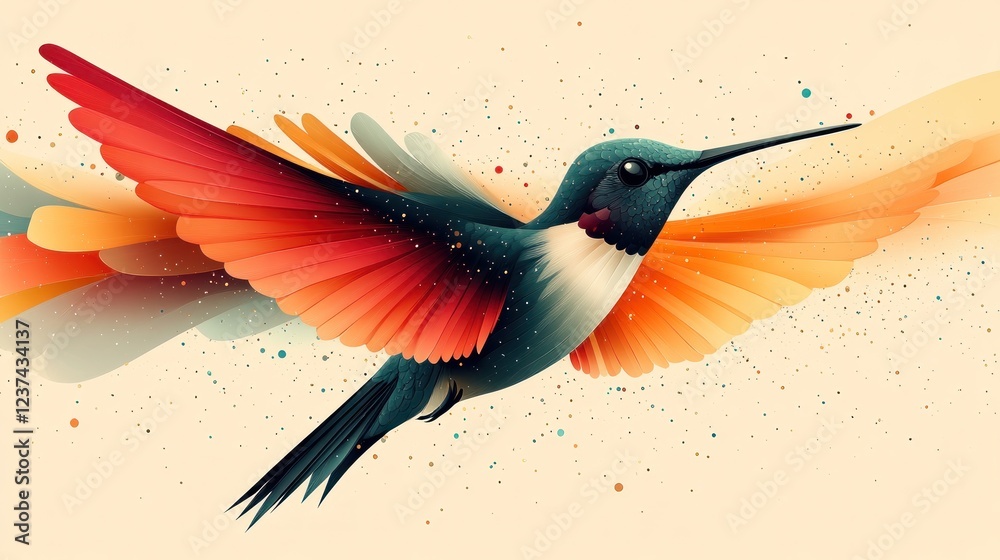 Obraz premium Colorful Hummingbird in Flight, Abstract Background, Nature Art