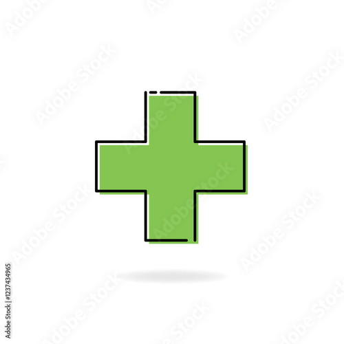 Vector design of green cross with thin outer line