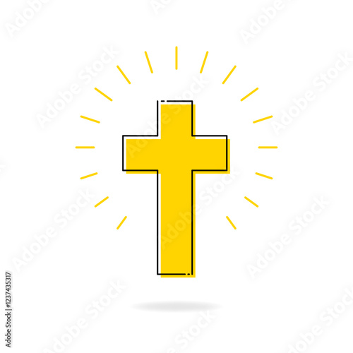 Vector design of a yellow cross with a thin border and sparkles