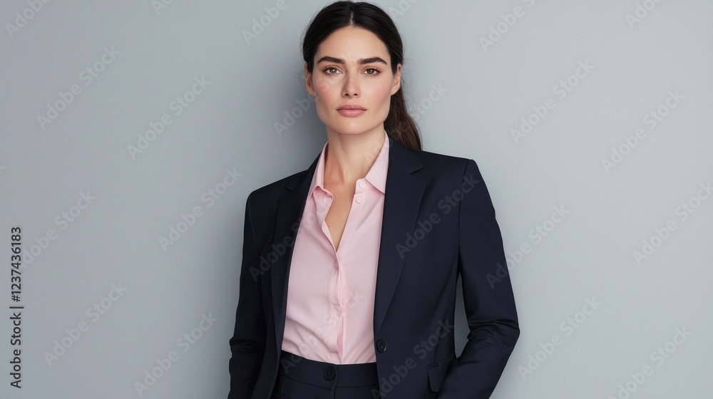 Portrait of a Confident Woman in a Dark Blazer and Pink Shirt Portrait of a Confident Woman in a Dark Blazer and Pink Shirt